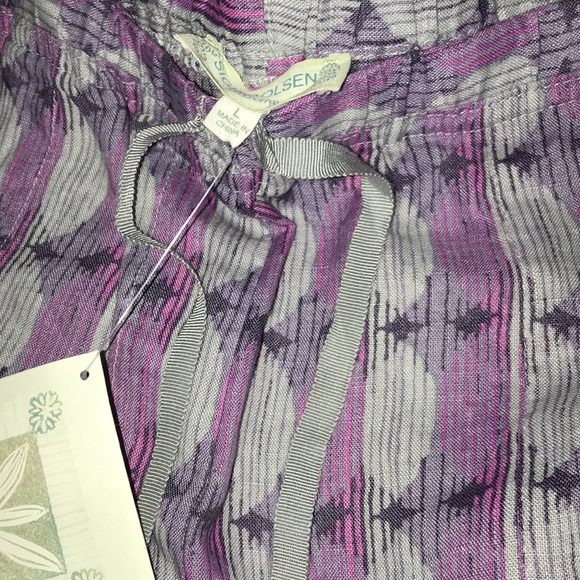 Sigrid Olsen 100% Cotton Linen Drawstring Purple Pants NWT - Picture 2 of 4